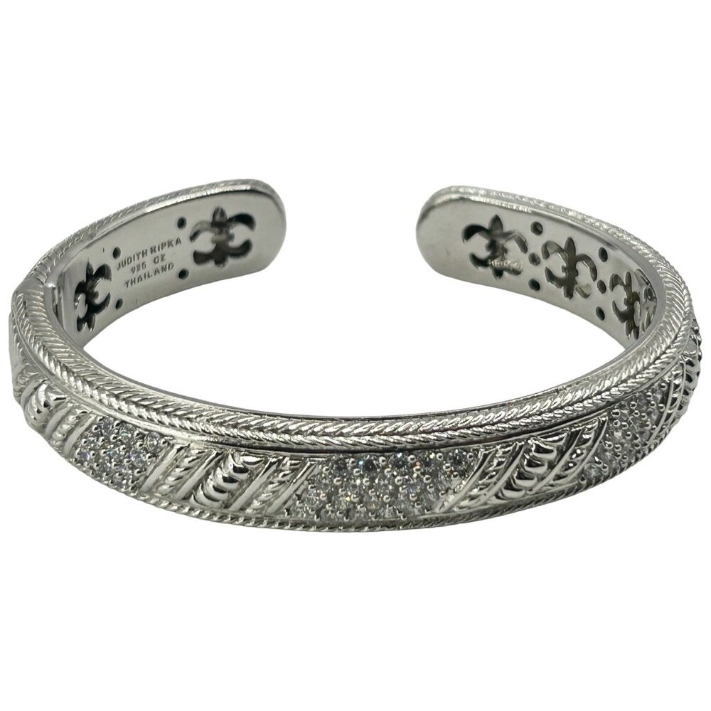 Judith Ripka 925 Sterling Silver 7" CZ Hinged Cuff Bracelet